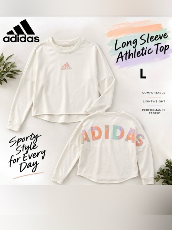 adidas Tops - adidas Women’s Large Long Sleeve Athletic Shirt Pastel Logo Sport Gameday Active